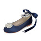 Girl's Flower Girl Shoes Wedding Pearl Ribbon Tie Satin Round Toe Flat Heel Shoes 