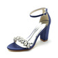Women's Wedding Shoes Satin Block Heel Open Toe Wedding Sandals Bridal Shoes Rhinestone Elegant Wedding Prom Cocktail Shoes 