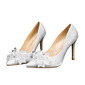 Women's Wedding Shoes Satin High Heel Point Toe Wedding Heels Bridal Shoes Bowknot Rhinestone Elegant Wedding Party Evening Shoes 