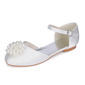 Girl's Flower Girl Shoes Wedding Pearl Satin Round Toe Flat Heel Shoes 