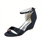 Women's Wedding Shoes Satin Wedge Heel Open Toe Wedding Sandals Bridesmaid Shoes Simple Wedding Evening Cocktail Shoes 