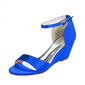 Women's Wedding Shoes Satin Wedge Heel Open Toe Wedding Sandals Bridesmaid Shoes Simple Wedding Evening Cocktail Shoes 