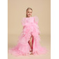 Ball-Gown/Princess Square Asymmetrical Satin Organza Flower Girl Dress With Bow 