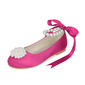 Girl's Flower Girl Shoes Wedding Pearl Ribbon Tie Satin Round Toe Flat Heel Shoes 