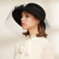 Elegant Winter Bow Veil Wool Wedding Cloche Hats 