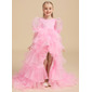 Ball-Gown/Princess Square Asymmetrical Satin Organza Flower Girl Dress With Bow 