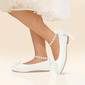 Girl's Flower Girl Shoes Wedding Pearl Ribbon Tie Satin Round Toe Flat Heel Shoes 