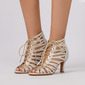 Women's Latin Shoes Lace-up Rhinestone High Heel Satin Solid Color Dance Shoes 