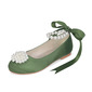 Girl's Flower Girl Shoes Wedding Pearl Ribbon Tie Satin Round Toe Flat Heel Shoes 