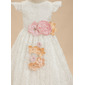 A-line Scoop Tea-Length Lace Lining 100% Cotton Flower Girl Dress With 3D Floral 