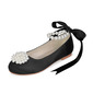 Girl's Flower Girl Shoes Wedding Pearl Ribbon Tie Satin Round Toe Flat Heel Shoes 