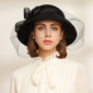 Elegant Winter Bow Veil Wool Wedding Cloche Hats 